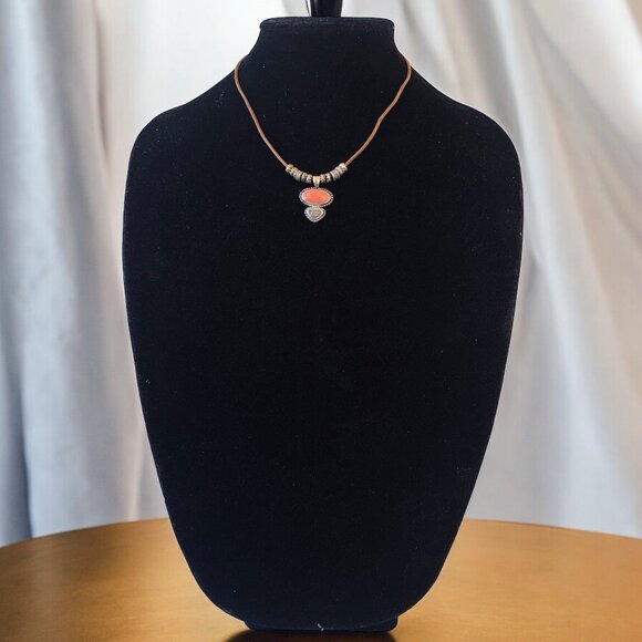 KC Necklace Pendant Cord Vintage Silver Plated Two Gemstones Signed Extender - Picture 10 of 11